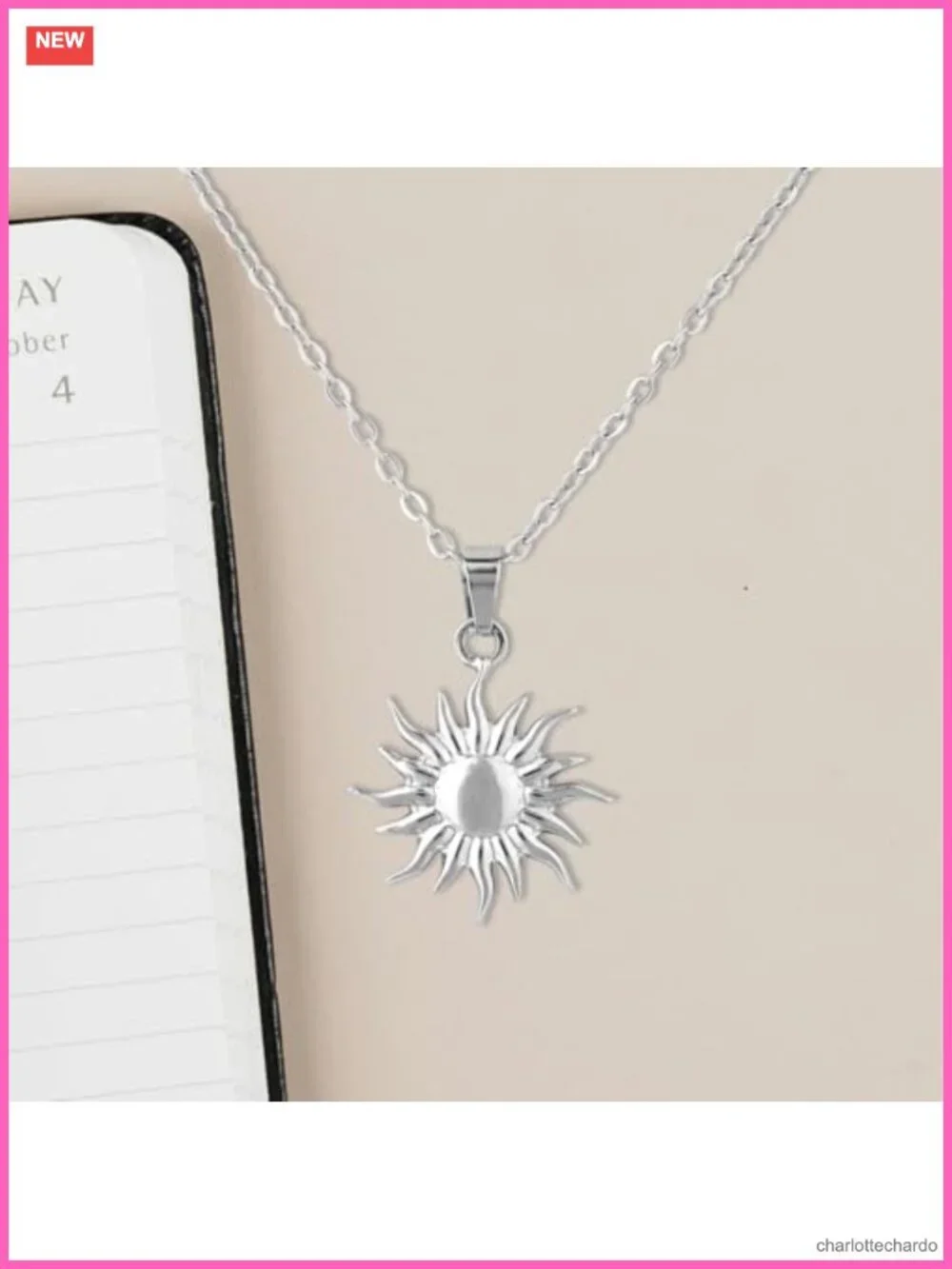 Stainless Steel Solar Charm Pendant Necklace Minimalist Summer Surfer Jewelry